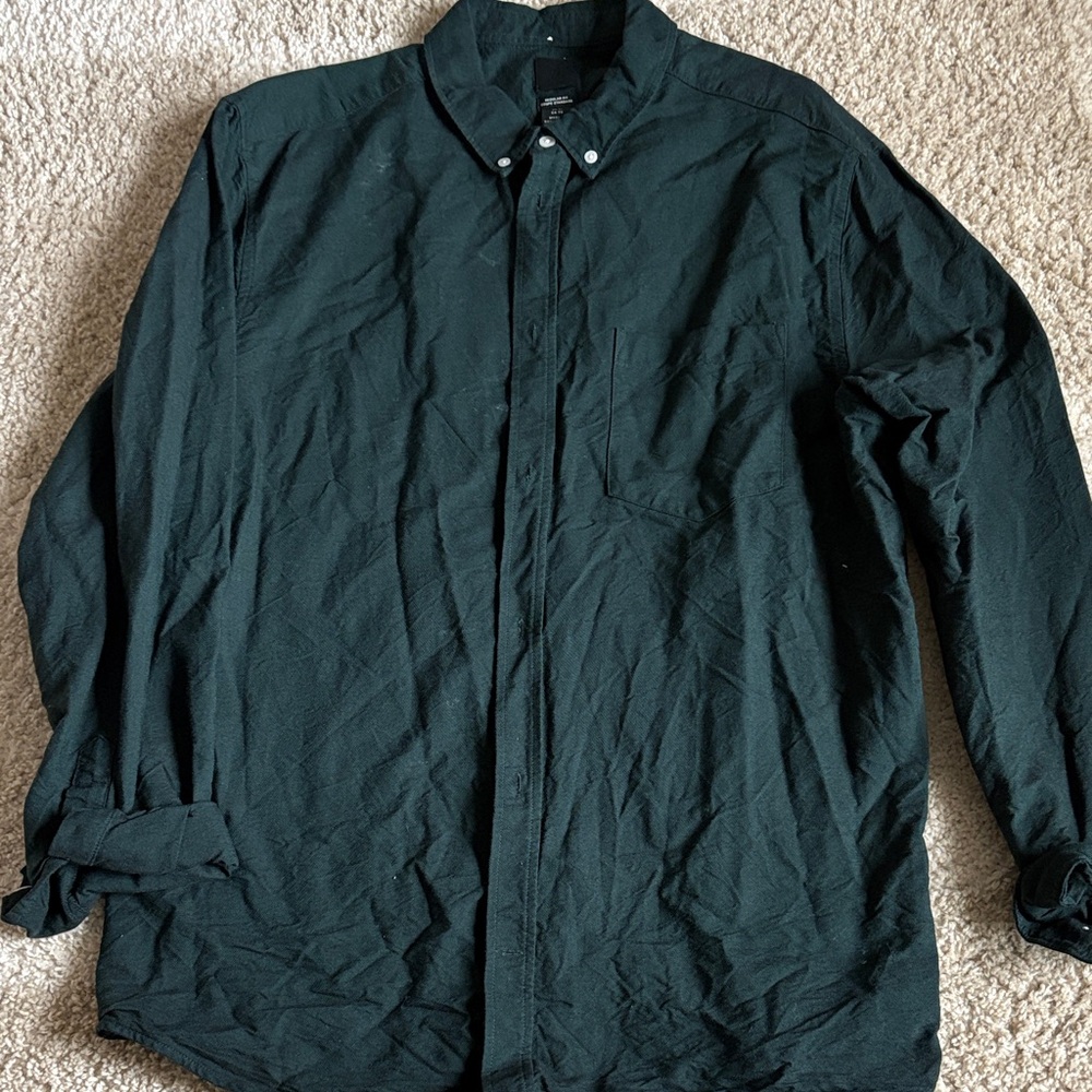 H&M Dark Green Button-Up Shirt Jacket